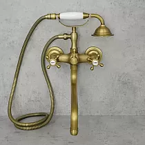 Mitigeur bain-douche mural en laiton, hauteur 39 cm, longueur bec 23 cm, couleur dorée