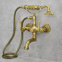 Badvattenblandare av mässing, väggmonterad, höjd 34 cm, bredd 20 cm, guldfärg