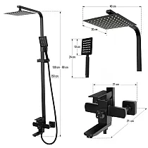 Douchesysteem, moderne stijl, hoogte 130 cm, uitval 49 cm, lengte douchekop 24 cm, slanglengte 150 cm, draaibare uitloop