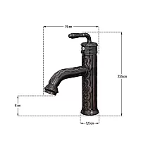 Çiçek desenli dekoratif pirinç lavabo bataryası, bakır çizikli siyah, yükseklik 23,5 cm, çıkış ucu uzunluğu 10 cm