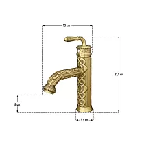 Baterie decorativă din alamă pentru chiuvetă cu modele florale, culoare alamă antică, înălțime 23,5 cm, lungime bec 10 cm