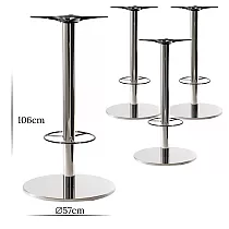 Bases centrais de mesa HORECA para mesas de bar com apoio de pernas, em aço inoxidável, altura 106 cm, polidas ou acetinadas, 4 peças, para tampos até D90cm