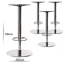 HORECA centrale bordunderstel til barborde med benstøtte, lavet af rustfrit stål, højde 106 cm, poleret eller satin, 4 stk, til bordplader op til D90cm