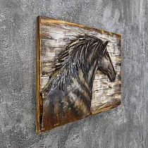 Decorazione da parete 3D in metallo, immagine in metallo Cavallo, nei toni del marrone e dellarancione, dimensioni 90x60 cm