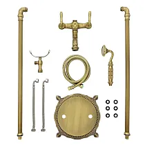 Fritstående badekarhane i vintagestil med håndbruser, lavet af messing med 3D-teksturer, antik messingfarve, højde 104 cm