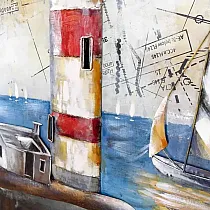 Arte en metal 3D Velero en el mar y faro, dimensiones 120x80 cm