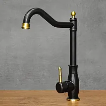 Torneira para pia estilo retrô em aço inoxidável na cor preta ou latão antigo, altura 33 cm, comprimento da bica 18 cm