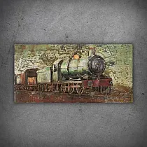 Decoración de pared de metal 3D Locomotora de vapor retro, altura 50 cm, ancho 100 cm, peso 7 kg
