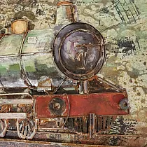 Decoración de pared de metal 3D Locomotora de vapor retro, altura 50 cm, ancho 100 cm, peso 7 kg
