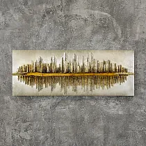 Decoración de pared 3D Reflejos de elegancia urbana, de madera, metal y plástico, 145x55cm