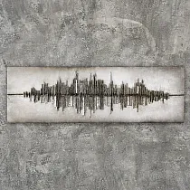 Decoración de pared de metal 3D, Reflejo en el agua, Paisaje urbano, posición horizontal, dimensiones 180x56 cm