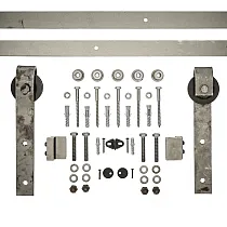 Kit de sistema de puerta corredera de aspecto antiguo de acero color plata bruto con restos de óxido, para puertas de una hoja de hasta 130 kg, montaje en pared, longitud total 200 cm
