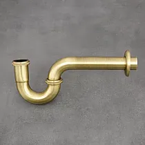 Sifone decorativo per lavabo a forma di U con effetto tubo, in ottone, nel colore ottone anticato spazzolato