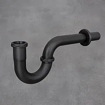 Pirinçten yapılmış dekoratif U şeklinde boru görünümlü lavabo sifonu, mat siyah renkte