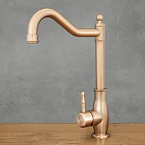 Retro style washbasin faucet made of stainless steel, antique brass color, height 33 cm, spout length 18 cm, with aerator