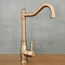 Retro style washbasin faucet made of stainless steel, antique brass color, height 33 cm, spout length 18 cm, with aerator