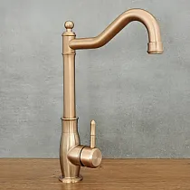 Robinet de lavabo de style rétro en acier inoxydable, couleur laiton antique, hauteur 33 cm, longueur du bec 18 cm, avec aérateur