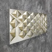 3D металева стіна геометричні фігури, в золотих тонах, розмір 150x56 см