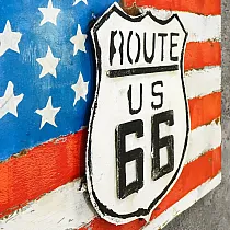 Decorazione da parete in metallo 3D, immagine in metallo La strada leggendaria - Route 66, dimensioni 60x40 cm