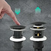 Pop-up Spulldrainstopper mat Iwwerfloss, aus Messing, schwaarz, 19 cm oder 21 cm