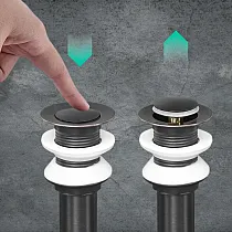 Pop-up vaskeplugg uten overløp, laget av messing, i sort farge, 19 cm