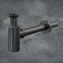 Decorative round bottle-type siphon, washbasin P-trap made of brass, in matt black colour