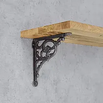 Dekorativ hylleholder av støpejern, dybde 26 cm, høyde 24,5 cm, sett med 2 stk.