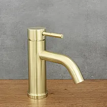Antik pirinç renginde paslanmaz çelikten yapılmış retro tarzı alçak musluk, mat, cilalı, yükseklik 17 cm, ağız uzunluğu 9,5 cm