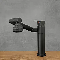 360 laipsnių rotējošs virtuves krāns pagamintas no nerūsējošā plieno, aukštis 20,5 cm, ilgis 20 cm, spalva melna, matuota