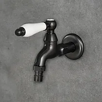 Robinet de tuyau en laiton antique, céramique, noir, blanc, hauteur 11 cm, longueur du bec 10 cm