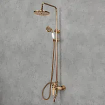 Dusjsystem i retrostil, messing, antikk bronsefarge, keramisk finish, høyde 134,5 cm