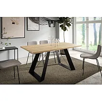 Customizable Extendable Dining Table Modern Laminated Top, BlackWhite Powder-Coated Metal Legs, Expandable 140-240 cm, 6 Colors