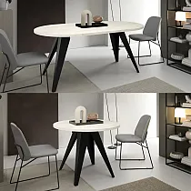 Mesa de jantar extensível redonda, diâmetro 100 cm, comprimento da mesa extensível 138 cm, 176 cm, altura 76 cm, pernas de metal pretas ou brancas, tampo laminado, escolha de cores diferentes