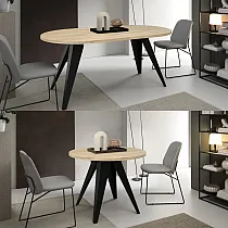 Masă rotundă extensibilă, diametru 100 cm, lungime masă extinsă 138 cm, 176 cm, înălțime 76 cm, picioare din metal negru sau alb, blat laminat, diferite culori la alegere