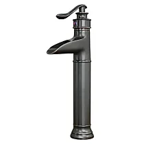 Eenzegaarteg Design Waasserfall Effekt Waschbecken Krunn aus Messing, Héicht 36 cm, Auslaaf Längt 8 cm
