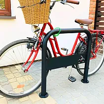 Galvaniseret cykelstativ, retrostil, højde 80 cm, bredde 36 cm, med støbejernsdekorationselementer, betonmontage i jorden, sort farve