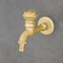 Wall-mounted faucet made of brass, brass color, height 10 cm, spout length 12,5 cm