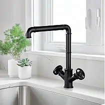 Einstrahl-Wasserhahn aus Messing, Farbe schwarz, Höhe 30 cm, Auslauflänge 21 cm