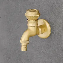 Wall-mounted faucet made of brass, brass color, height 10 cm, spout length 8,5 cm