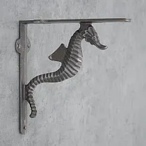 Öntöttvas polctartó, konzol, magasság 18 cm, hossza 18 cm, Tengeri ló, 2 db-os készlet
