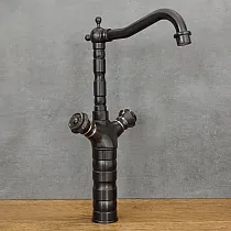 Standwaschtischarmatur im Retro-Stil aus Messing, Farbe schwarz, satiniert, Höhe 37 cm, Auslauflänge 16,5 cm