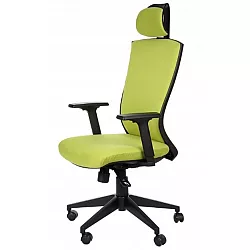 Въртящ се офис стол в зелено с облегалка за глава