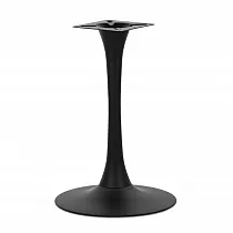 Base de mesa central estilo pedestal com coluna em forma de trombeta e placa de base circular e plana, feita de aço, cor preta, largura 49 cm, altura 73,5 cm