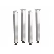 Elektropoléiert Aluminium Miwwelbeen mat quadrateschen Querschnitt a Chromeffekt, Héicht 71 cm, 82 cm, 110 cm, Set vu 4 Stéck.