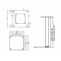 Anodized aluminum table legs with square shape 60x60 mm, height 71 cm, 82 cm, 110 cm, set of 4 pcs, white color