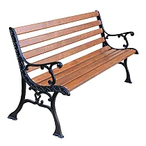 Banco de parque de hierro fundido, longitud 150 cm, tableros de aliso para asiento y respaldo, peso 35 kg