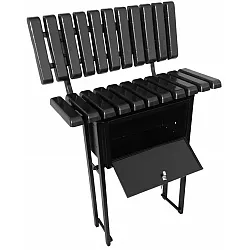 Banc métallique concret pour cimetière avec planches en PVC, dossier et coffre verrouillable