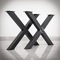Massivt utseende stålbordsben X-formade, höjd 71 cm, total bredd 82 cm, set med 2 st.