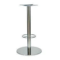 Base de table centrale en métal pour bar (HORECA), avec repose-jambes, acier inoxydable poli, hauteur 106 cm