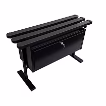 Banc de cimetière métallique autoportant avec lattes en PVC et grand coffre de rangement verrouillable, couleur noire